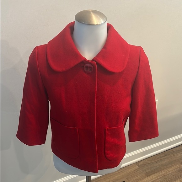 Tulle XS Cropped Short Little Button Red Pea Coat Dress Jacket - Picture 1 of 9